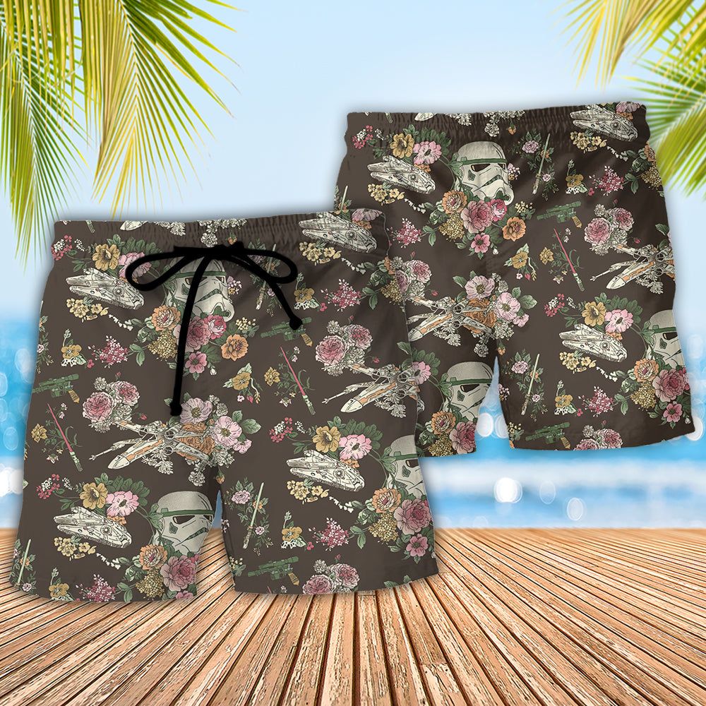 Sw Stormtrooper Flower Vintage Trendy Aloha Hawaiian Beach Shorts