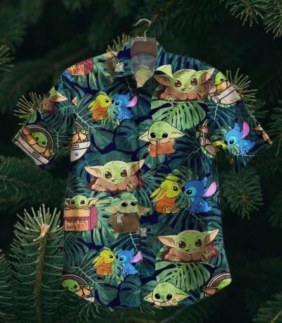 Sw Trendy Hawaiian Shirt Baby Yoda Grogu Stitch Cute Green Hawaii Aloha Shirt 2022