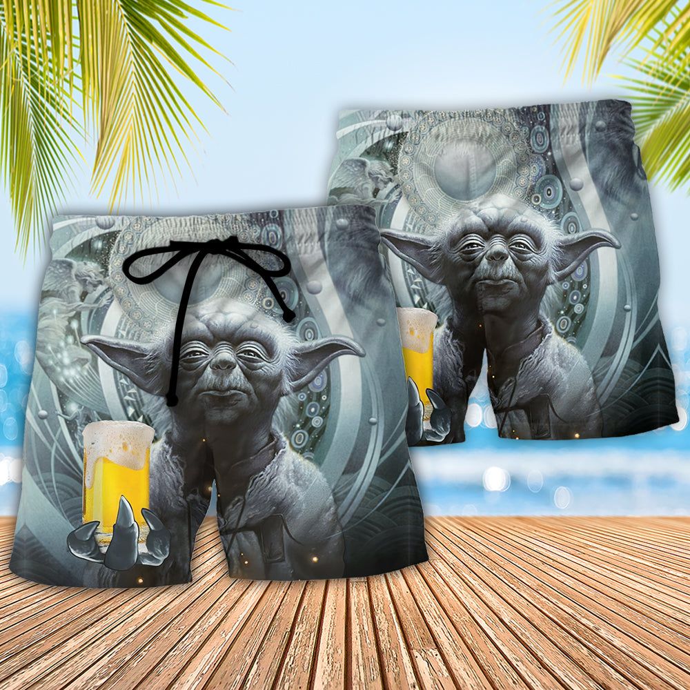Sw Yoda Drink Beer Must There Is No Try Trendy Aloha Hawaiian Beach Shorts