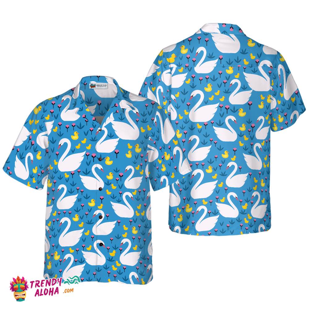 Swans And Ducks Swimming Hawaiian Shirt, Sky Blue Animals And Floral Hawaiian Shirt Swans And Ducks Swimming Hawaiian Shirt, Sky Blue Animals And Floral Hawaiian Shirt