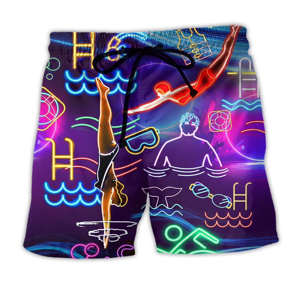 Swimming With Your Heart Swimming Neon Trendy Aloha Hawaiian Beach Shorts Swimming With Your Heart Swimming Neon Trendy Aloha Hawaiian Beach Shorts