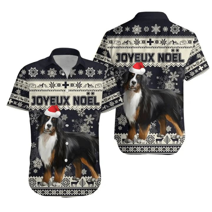 Switzerland Christmas Trendy Hawaiian Shirt, Bernese Mountain Dog Black Theme Trendy Hawaiian Shirt