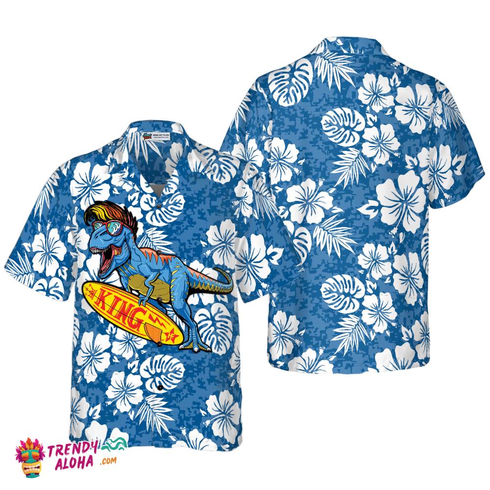 T-Rex Catch The Waves Dinosaur Hawaiian Shirt