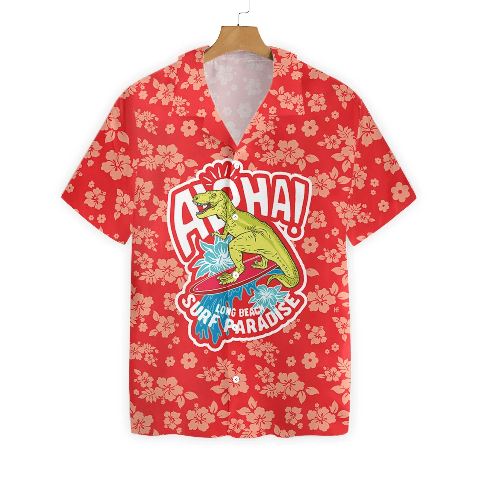 T-Rex Dinosaur Beach Hawaii Shirt Aloha Surfing T-Rex Trendy Hawaiian Shirt Dinosaur Aloha Shirt