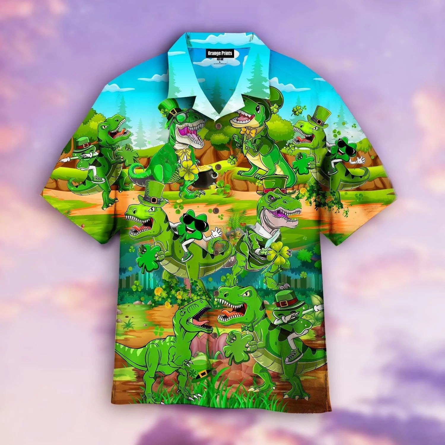 T-Rex Happy Patricks Day Aloha Hawaiian Shirt For