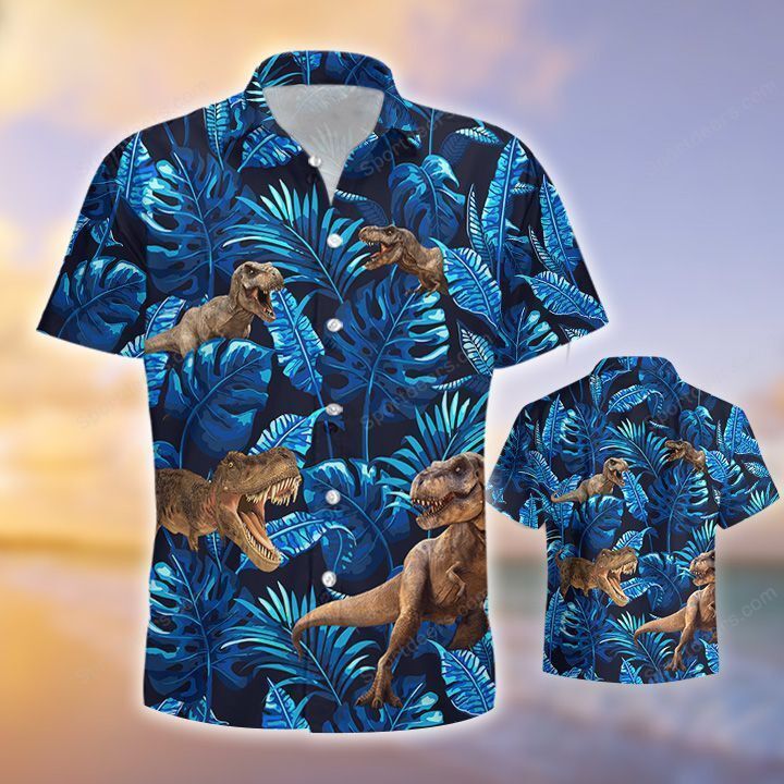 T Rex T Rex Tropical Trendy Hawaiian Shirt, Summer Gift, Trendy Hawaiian Shirts For Men, Aloha Beach Shirt