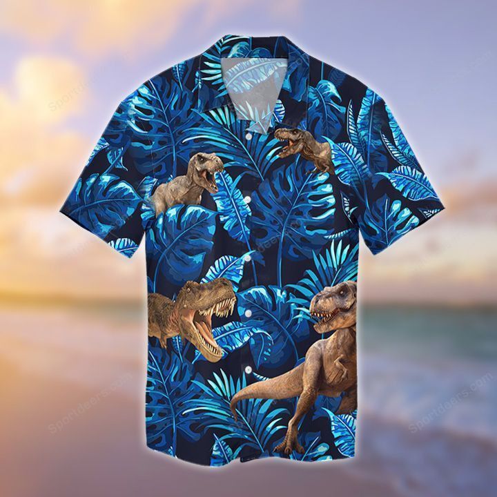 T Rex T Rex Tropical Trendy Hawaiian Shirt, Summer Gift, Trendy Hawaiian Shirts For Men, Aloha Beach Shirt