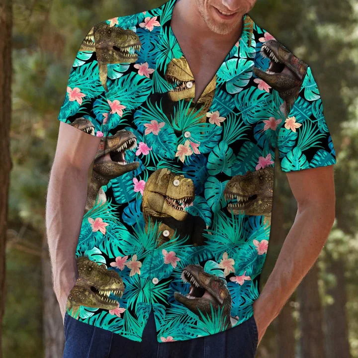 T-Rex Tropical Trendy Hawaiian Shirt, Summer Gift For Men And Women