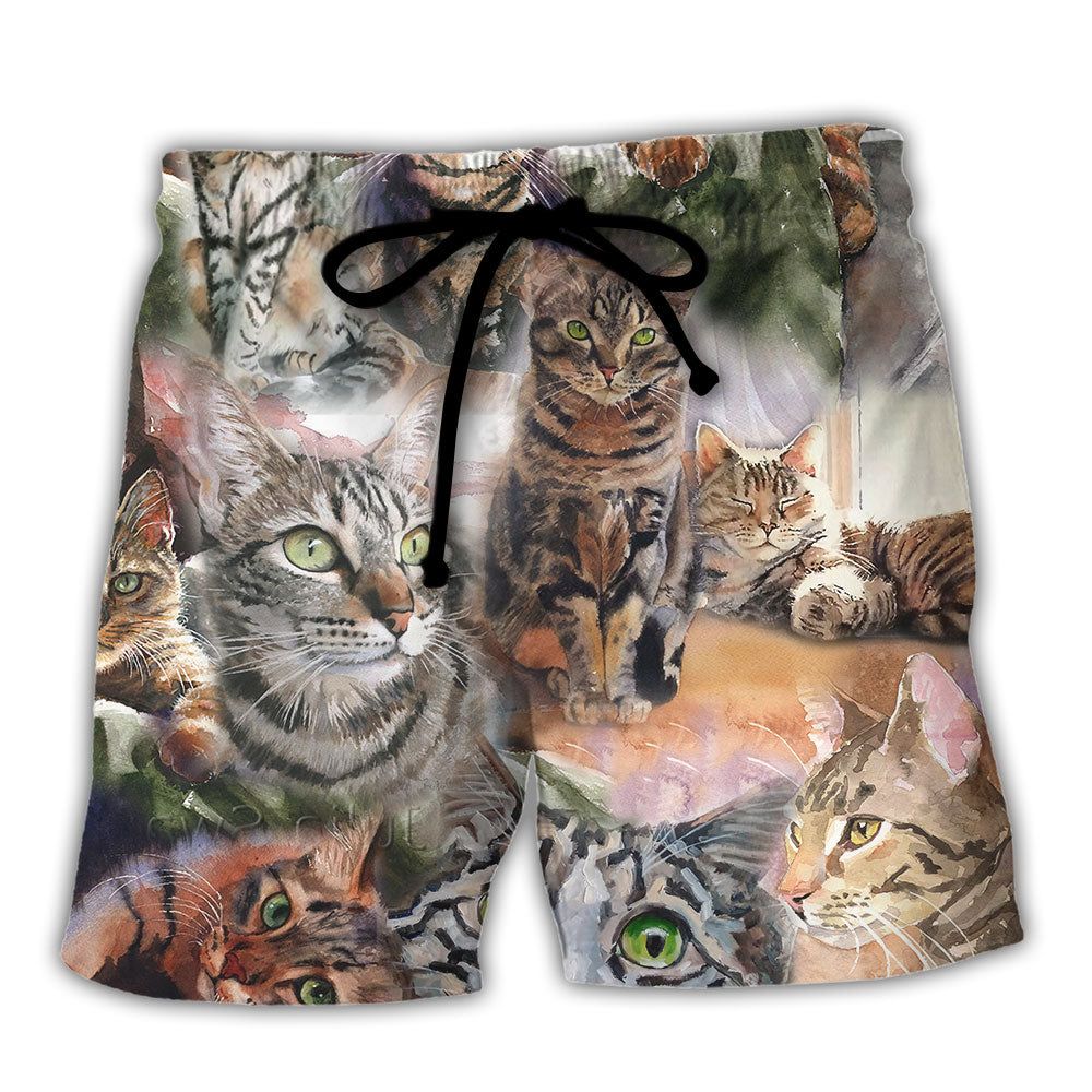 Tabby Cat Art Daily Portrait Trendy Aloha Hawaiian Beach Shorts