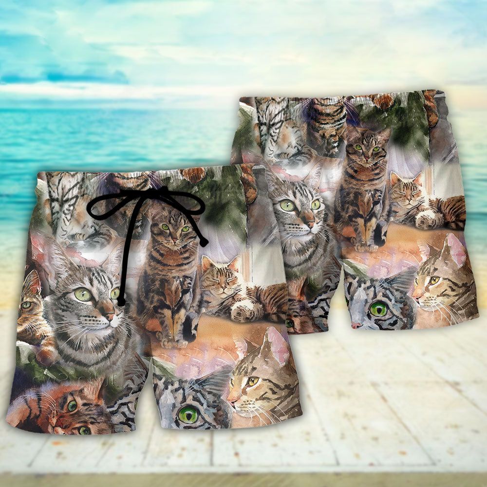 Tabby Cat Art Daily Portrait Trendy Aloha Hawaiian Beach Shorts