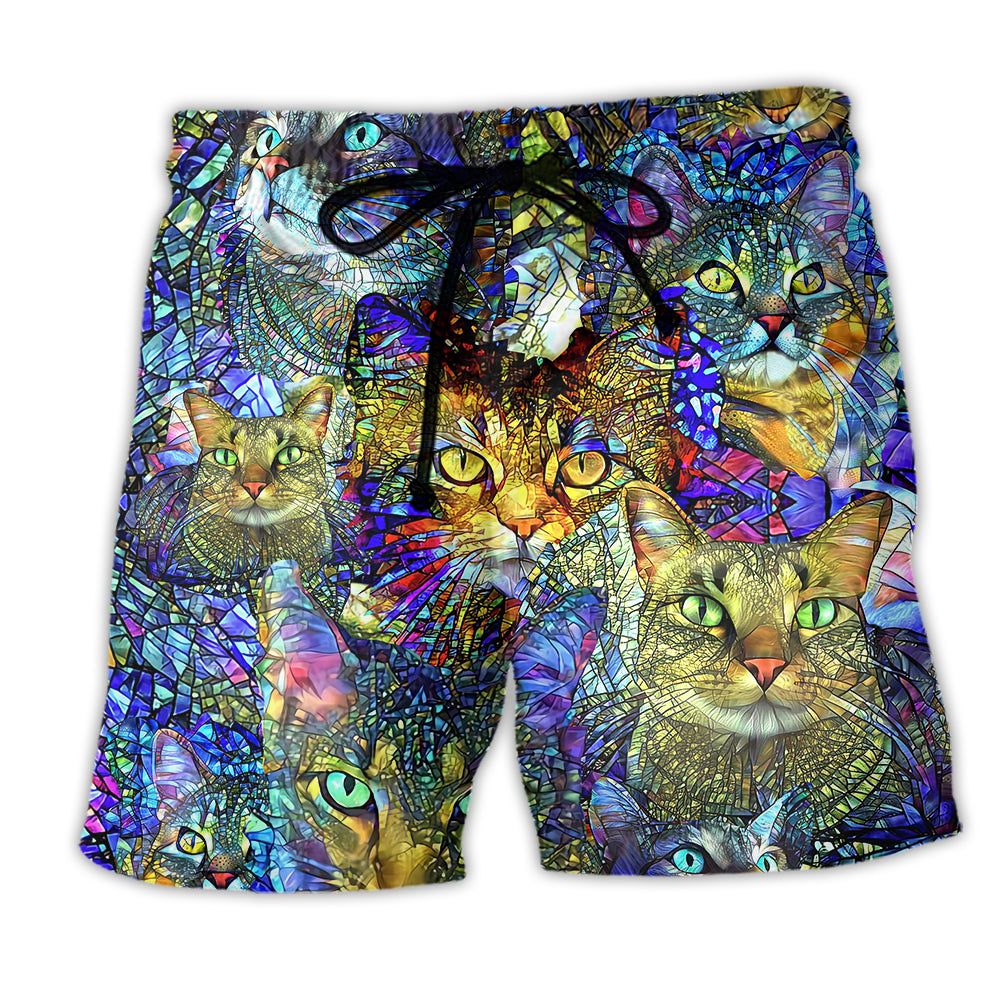 Tabby Cat Lover Colorful Trendy Aloha Hawaiian Beach Shorts
