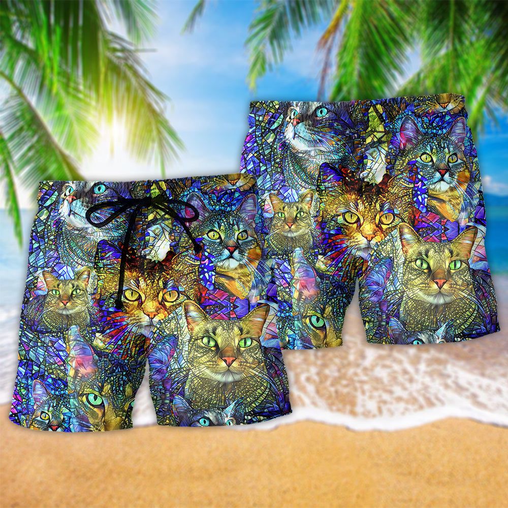 Tabby Cat Lover Colorful Trendy Aloha Hawaiian Beach Shorts