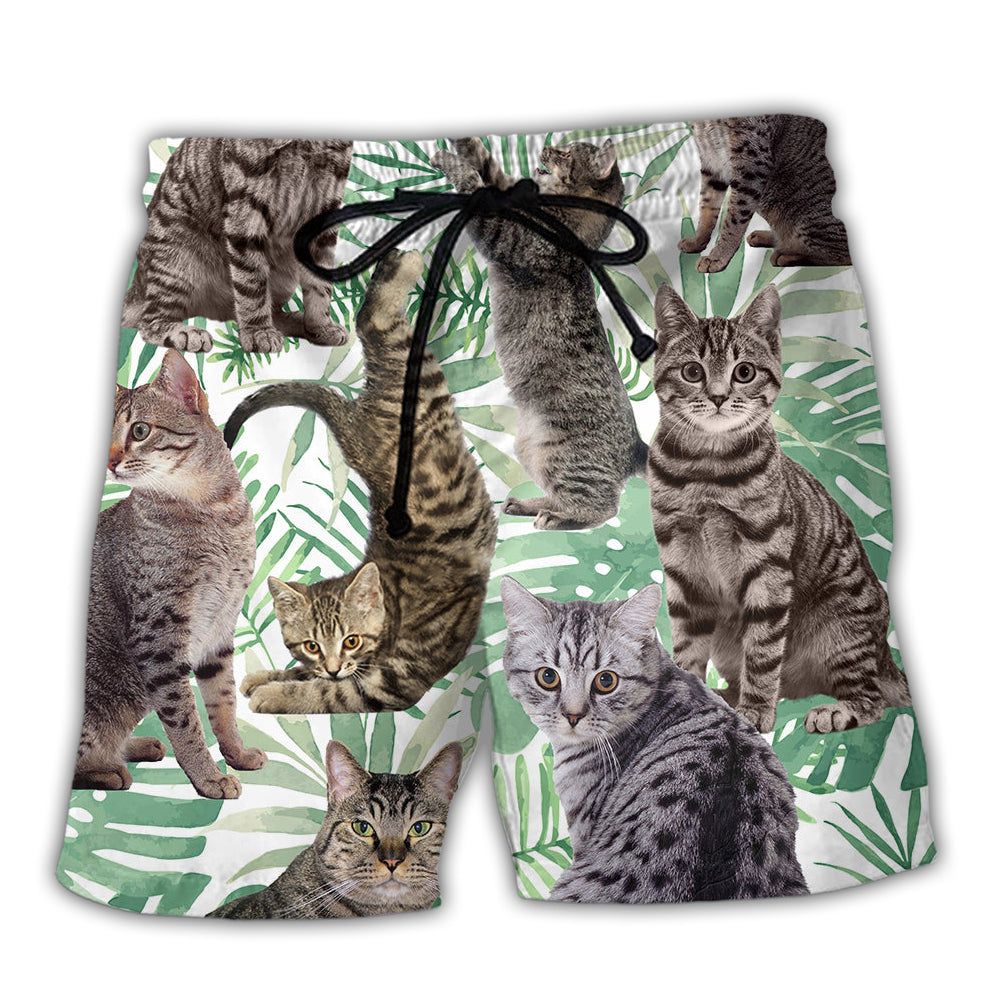 Tabby Cat Tropical Leaf Trendy Aloha Hawaiian Beach Shorts Tabby Cat Tropical Leaf Trendy Aloha Hawaiian Beach Shorts