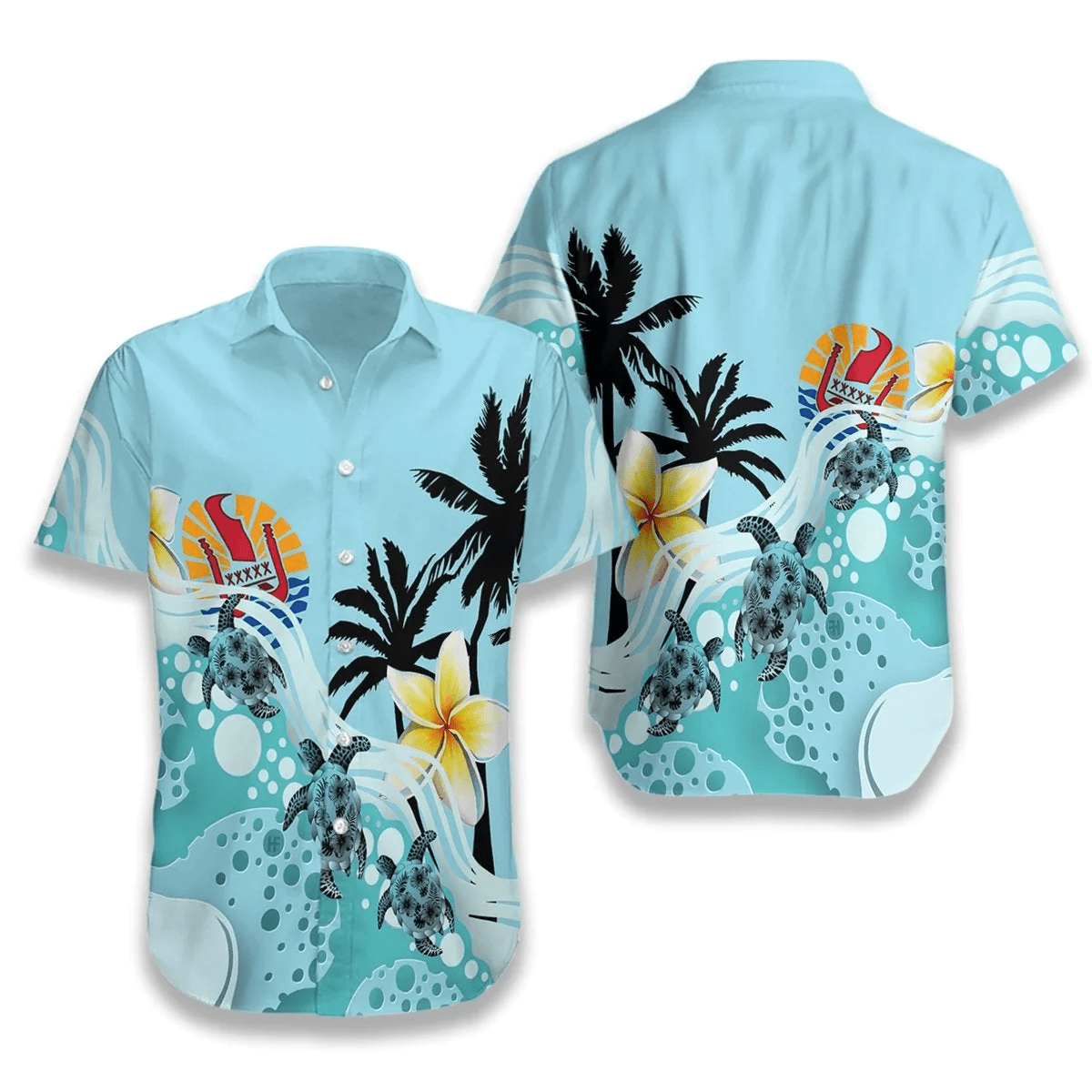 Tahiti Blue Turtle Hibiscus Trendy Hawaiian Shirt, Turtle Lover Trendy Hawaiian Shirt For