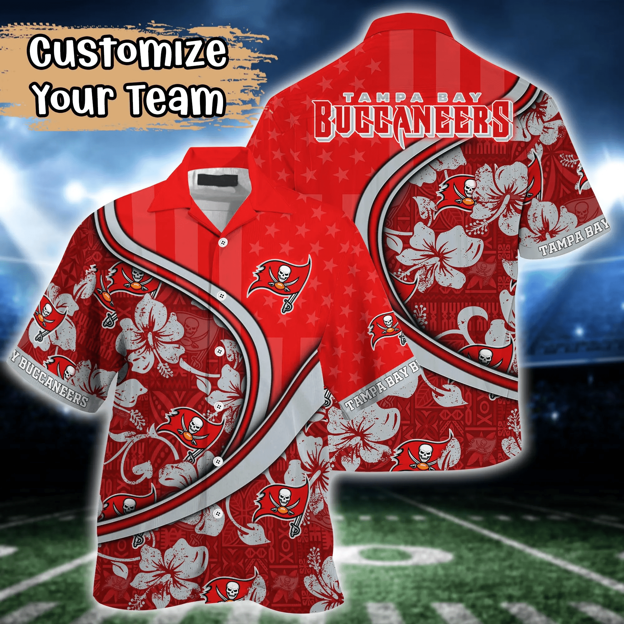 Tampa Bay Buccaneers NFL Us Flag Hawaiian Shirt Custom Summer Aloha Shirt