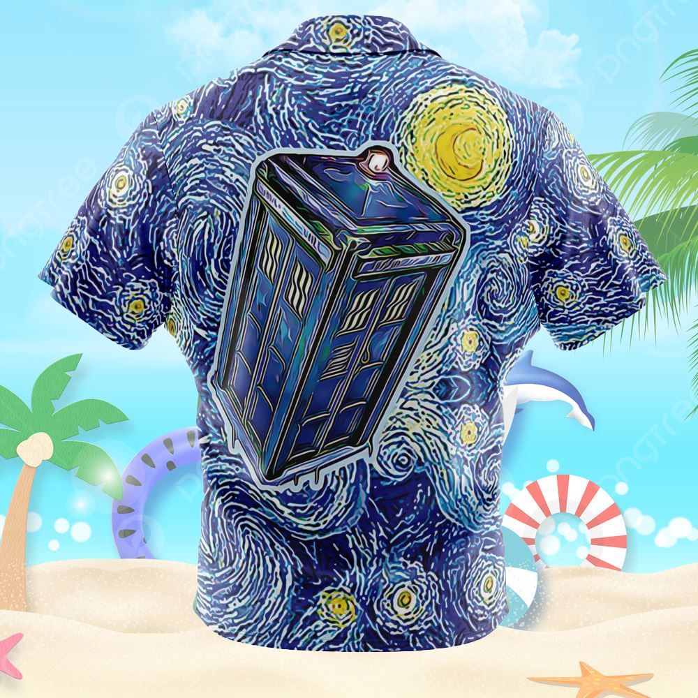 Tardis Starry Night Doctor Who Button Up Hawaiian Shirt