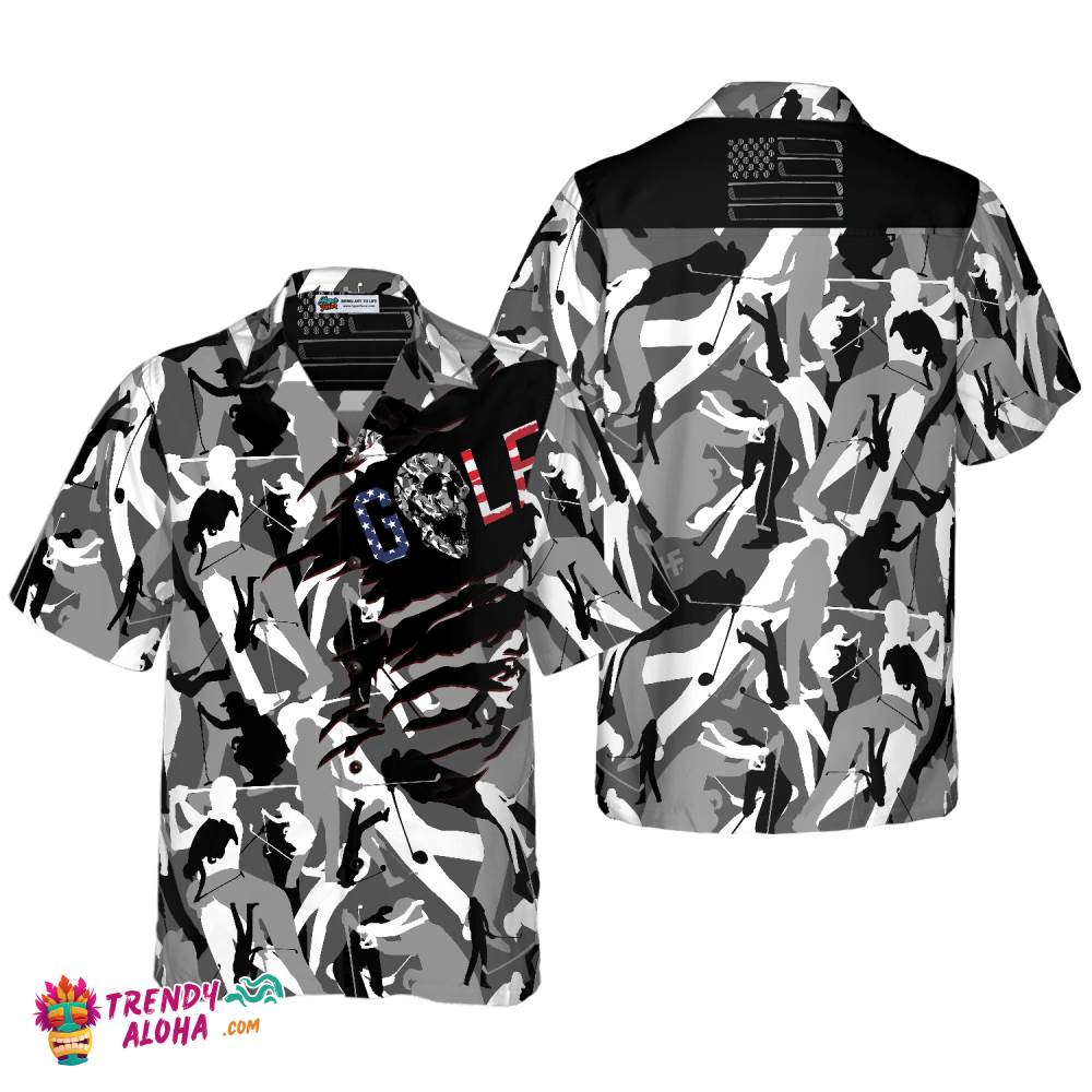 Tattered Bnw Camouflage Golf Hawaiian Shirt Tattered Bnw Camouflage Golf Hawaiian Shirt