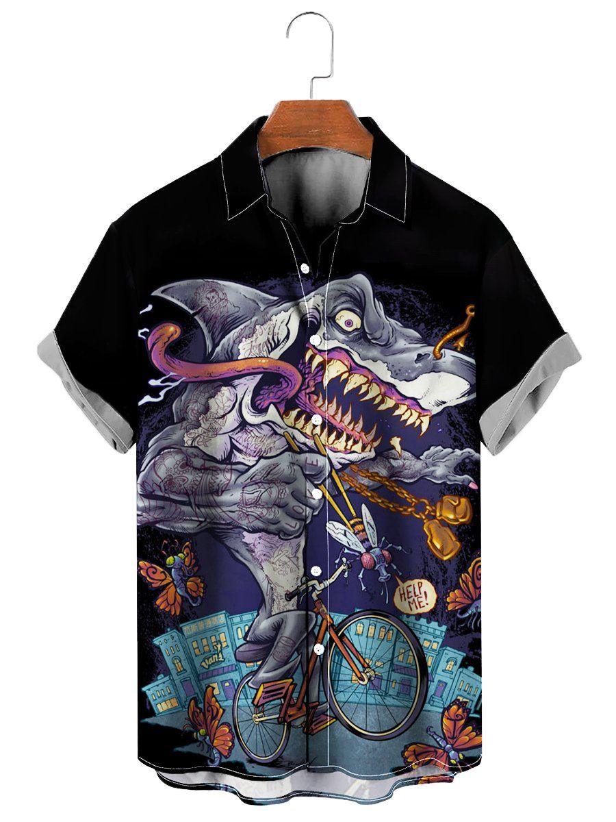 Tattooed Shark On Bike Hawaiian Shirt Tattooed Shark On Bike Hawaiian Shirt