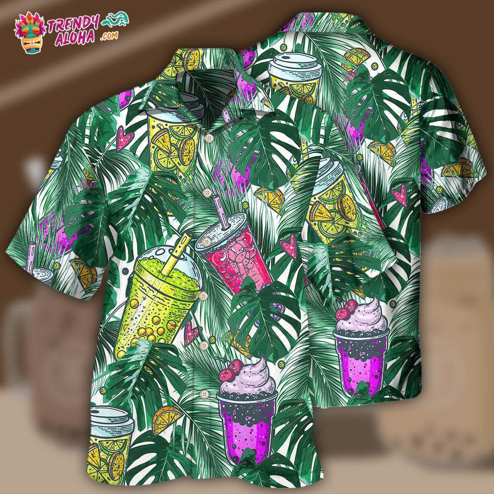 Tea Boba Tea Tropical Leaf Hawaiian Shirt – Trendy Aloha