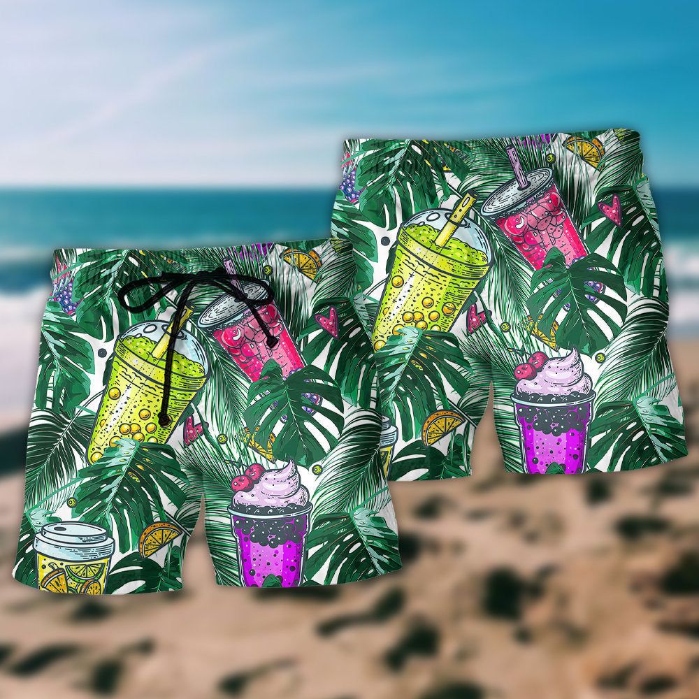 Tea Boba Tea Tropical Leaf Trendy Aloha Hawaiian Beach Shorts