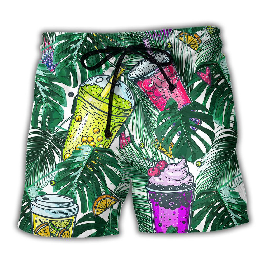 Tea Boba Tea Tropical Leaf Trendy Aloha Hawaiian Beach Shorts Tea Boba Tea Tropical Leaf Trendy Aloha Hawaiian Beach Shorts