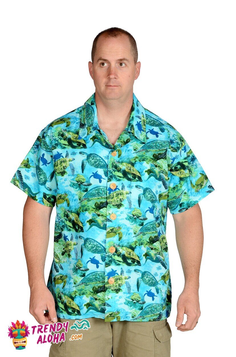 Teal Turtle Scene Hawaiian Shirt for Ocean Lovers and Beach Goers