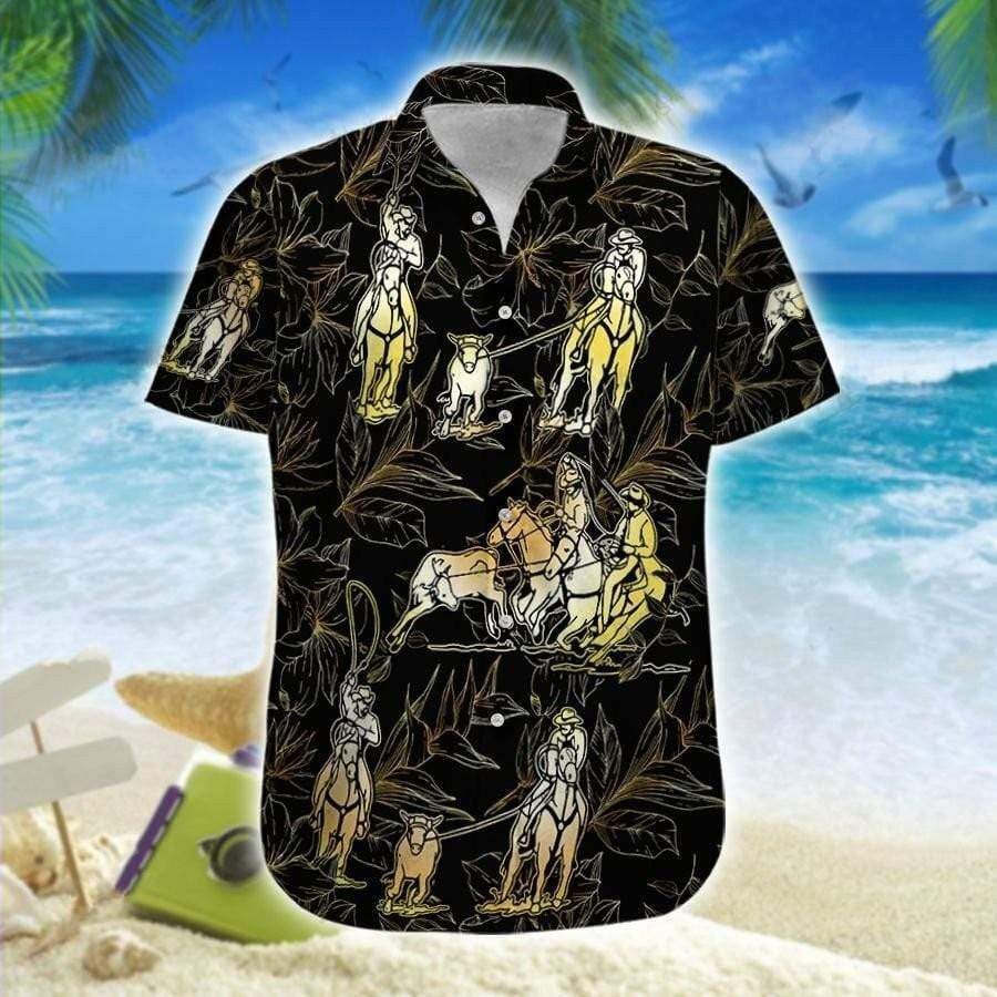 Team Roping Black Background Trendy Hawaiian Shirt