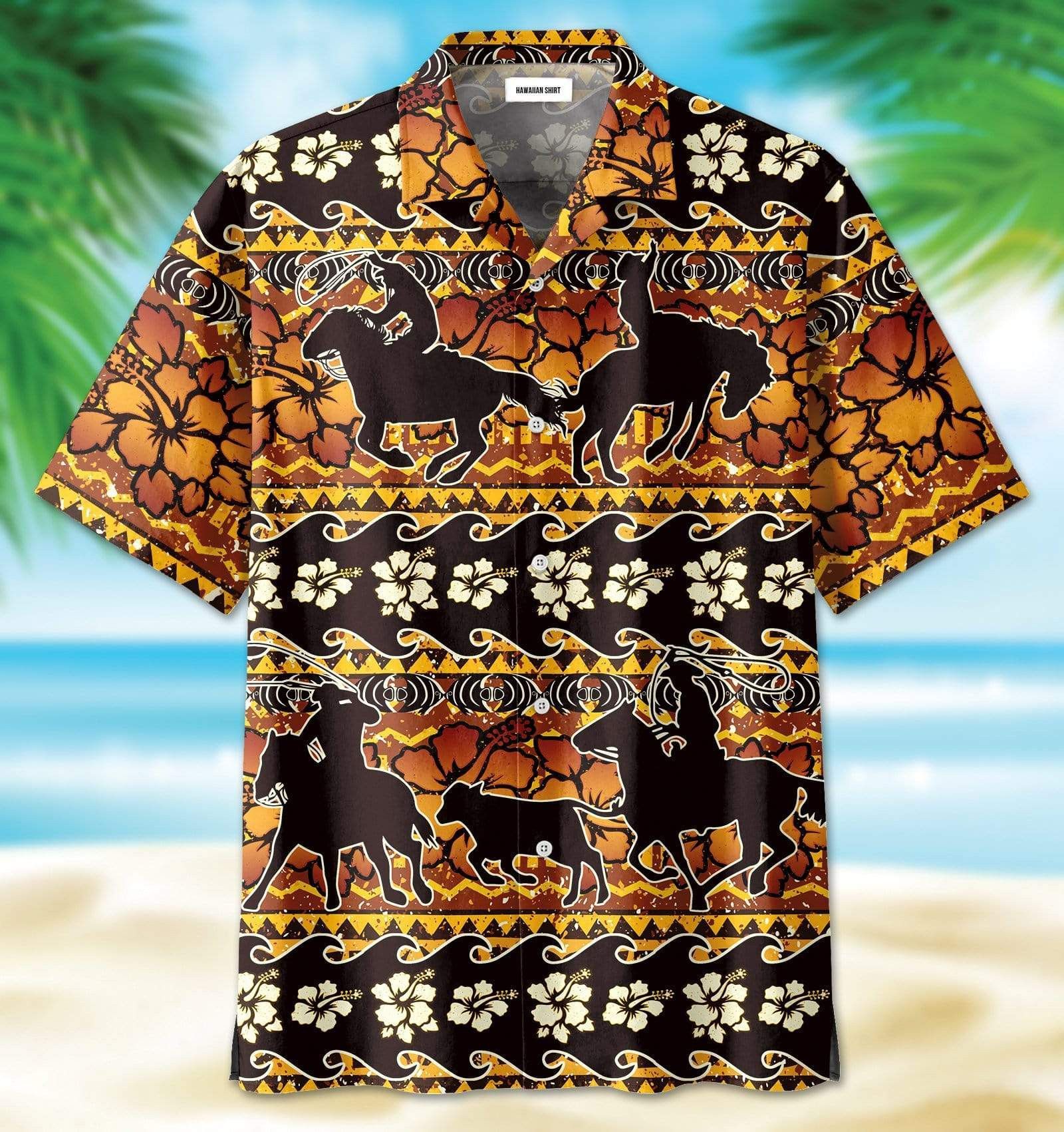 Team Roping Flower Pattern Hawaiian Shirt