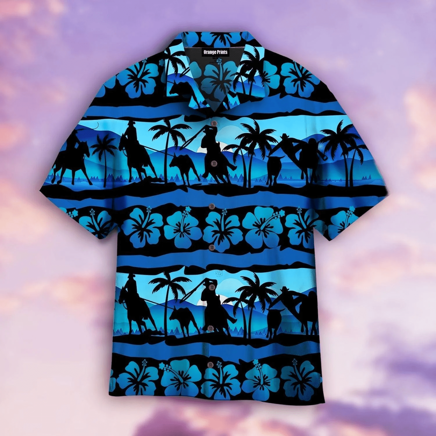 Team Roping Palm Floral Hawaiian Shirt For