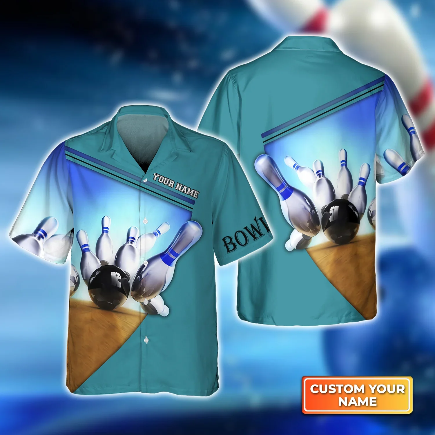 Ten Pin Bowling Blue Colorful Trendy Hawaiian Shirt, Bowling Trendy Hawaiian Shirt For Men, Women, Bowling Team Shirt
