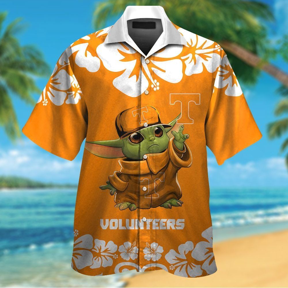 Tennessee Volunteers Baby Yoda Short Sleeve Button Up Tropical Hawaiian Shirt