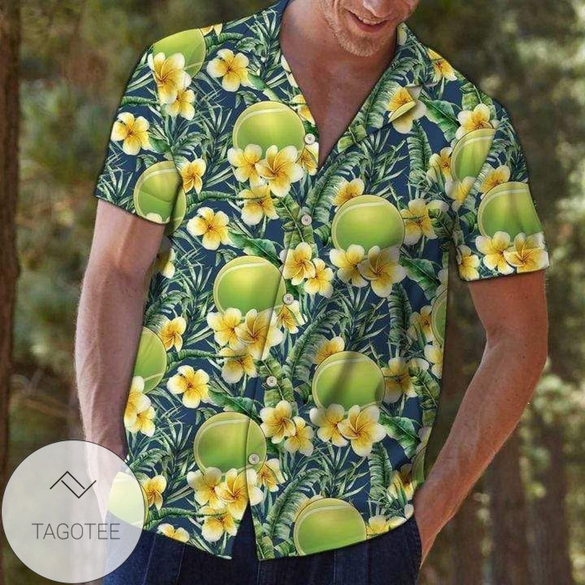 Tennis Enthusiasts Meet Frangipani Hawaiian Shirt Display