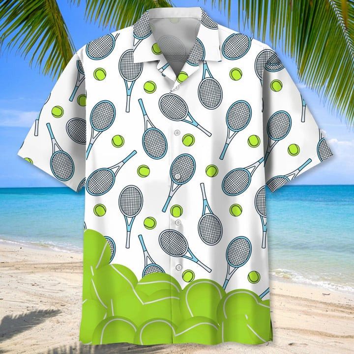 Tennis Lovers Trendy Hawaiian Shirt, Short Sleeve Summer Vacation Beach Shirts For Men