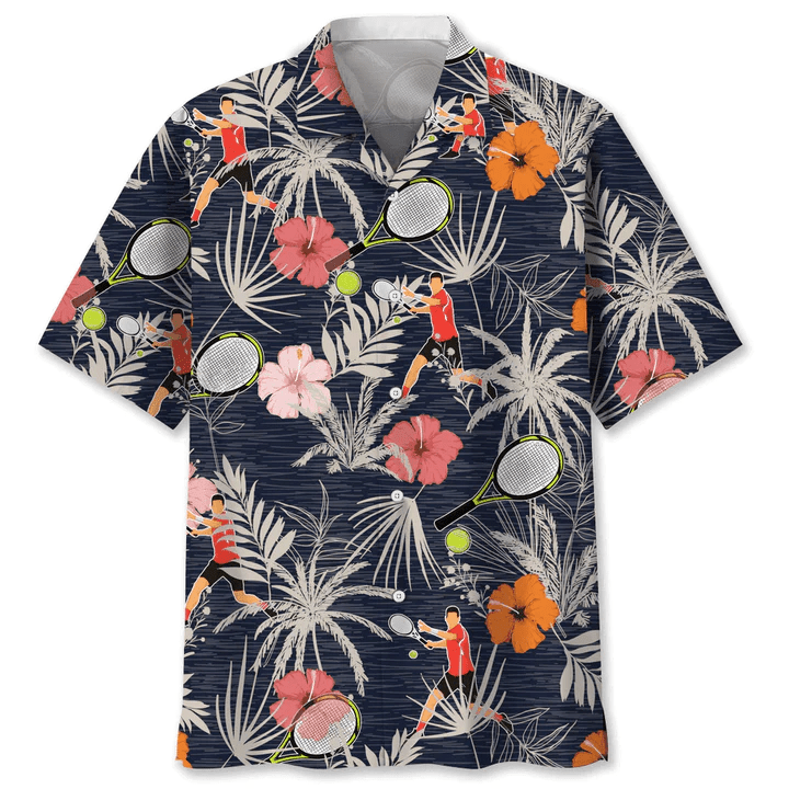 Tennis Nature Trendy Hawaiian Shirt, Short Sleeve Summer Vacation Beach Shirts For Men
