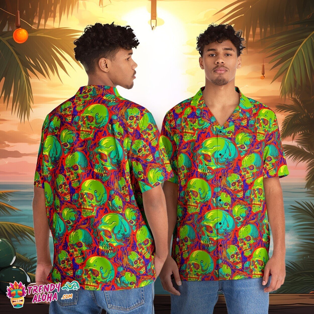 Terrifying Zombie Brains Men’s Hawaiian Shirt for Horror Enthusiasts