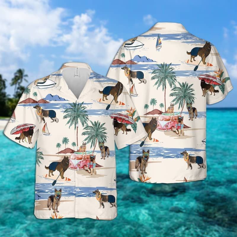 Tervuren Beach Scene Hawaiian Shirt for Dog Admirers