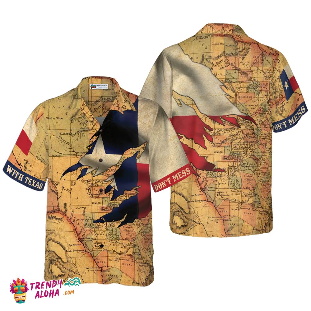 Texas Flag And Map Vintage Texas Hawaiian Shirt, Don’T Mess With Texas Flag Shirt, Proud State Of Texas Shirt For Men Texas Flag And Map Vintage Texas Hawaiian Shirt, Don’T Mess With Texas Flag Shirt, Proud State Of Texas Shirt For Men