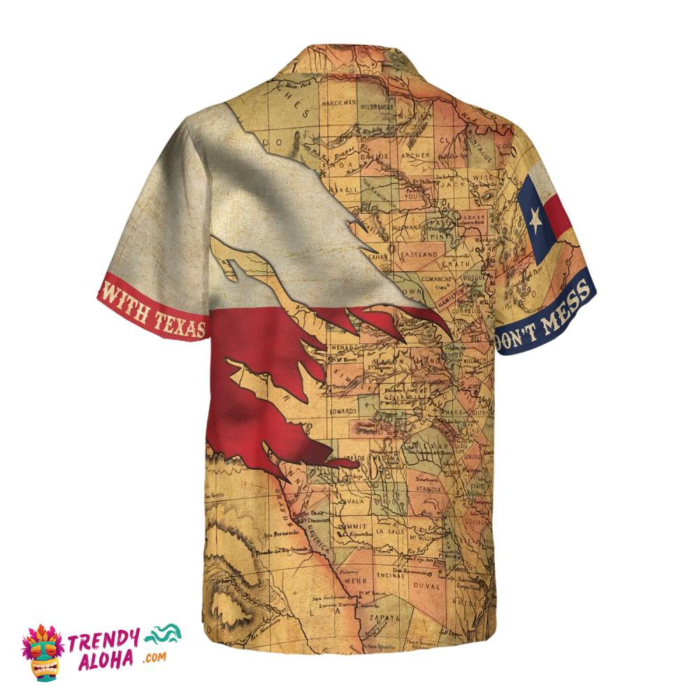 Texas Flag And Map Vintage Texas Hawaiian Shirt, Don’T Mess With Texas Flag Shirt, Proud State Of Texas Shirt For Men