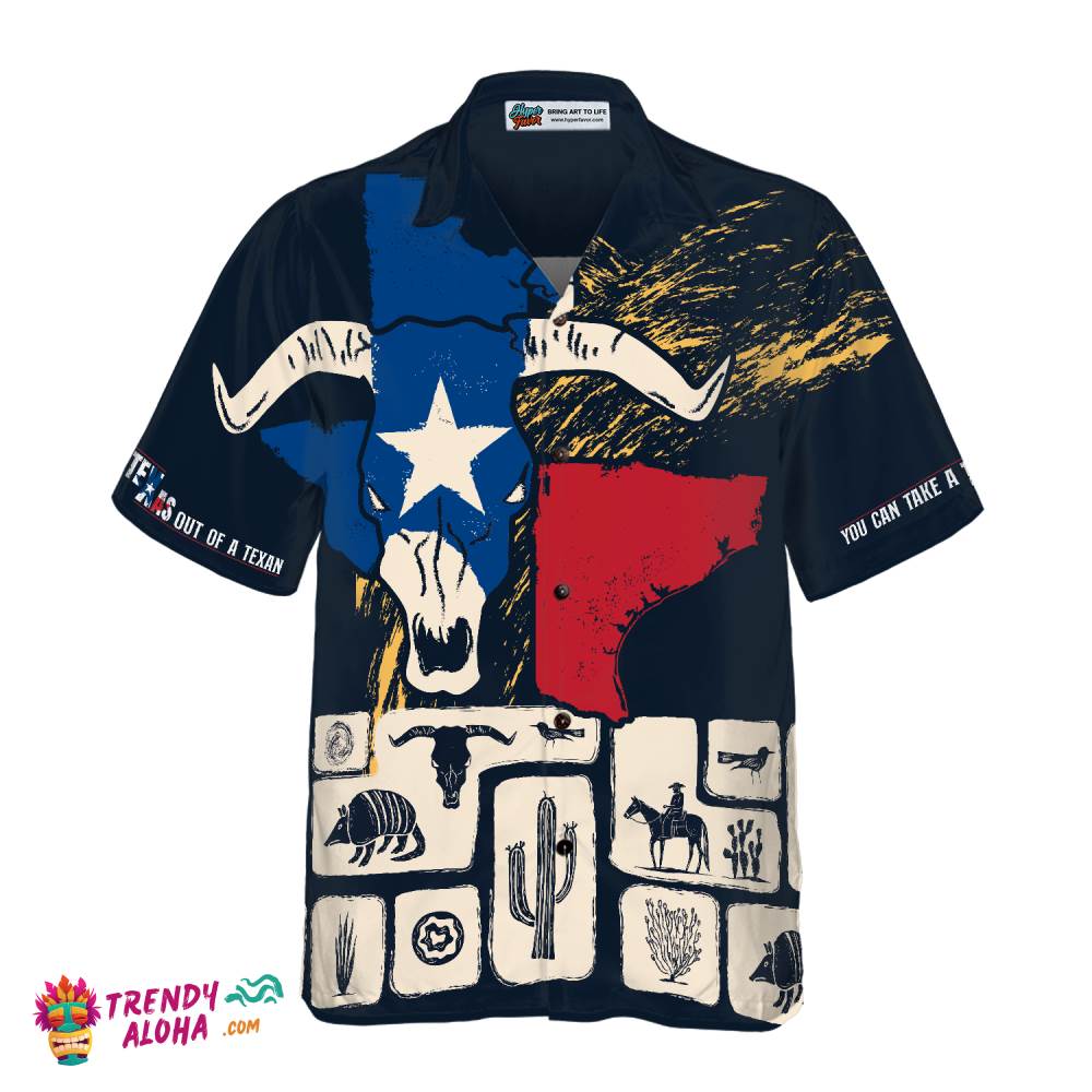 Texas Flag Hawaiian Shirt For Men, Texas Pride Home Shirt Longhorn Skull, Proud Texas Shirt For Texans