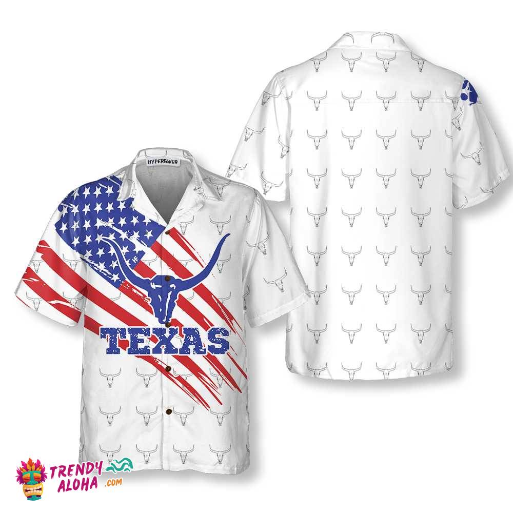 Texas Flag Longhorn Pattern Hawaiian Shirt, Unique Texas Shirt, Gift For Texas Lovers Texas Flag Longhorn Pattern Hawaiian Shirt, Unique Texas Shirt, Gift For Texas Lovers
