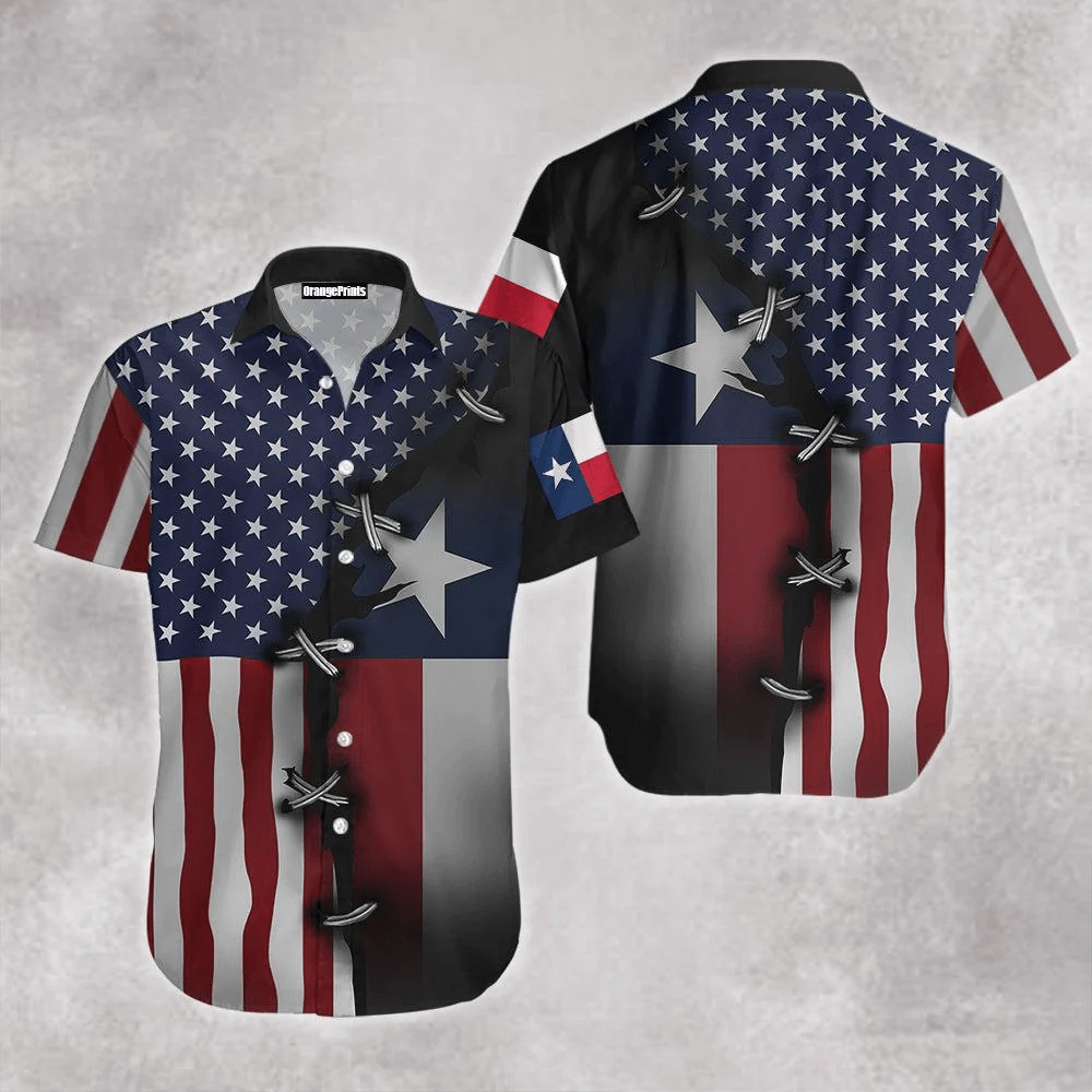 Texas Flag With American Flag Trendy Hawaiian Shirt For