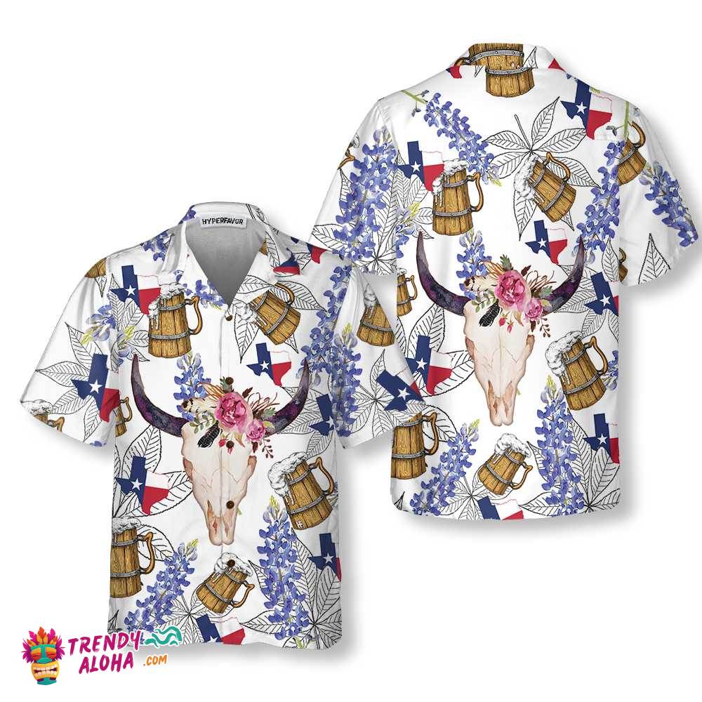 Texas Longhorn Bluebonnet Art Hawaiian Shirt, Unique Texas Shirt, Gift For Texas Lovers Texas Longhorn Bluebonnet Art Hawaiian Shirt, Unique Texas Shirt, Gift For Texas Lovers