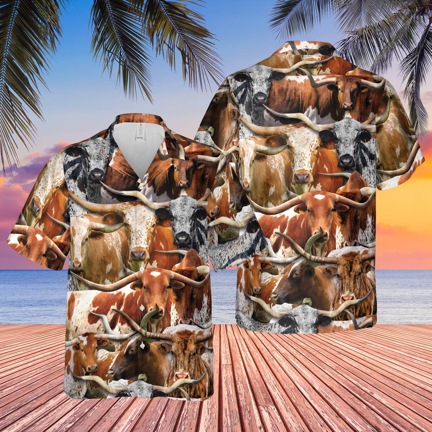 Texas Longhorn Herd Full Display In Hawaiian Shirt 3D Printed Design Vibrancy