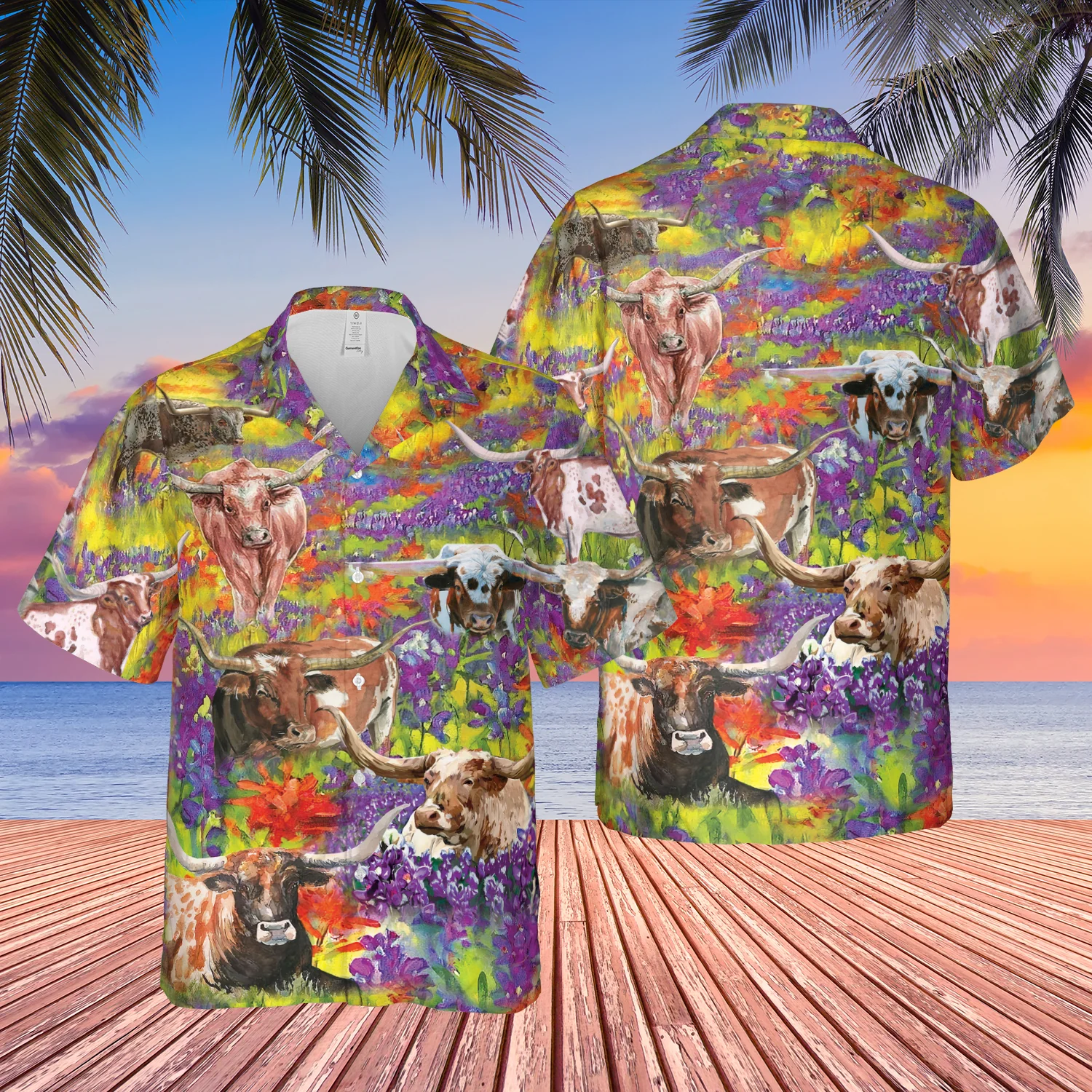Texas Longhorn In The Bluebonnet Feild Trendy Hawaiian Shirt For Aloha Shirt