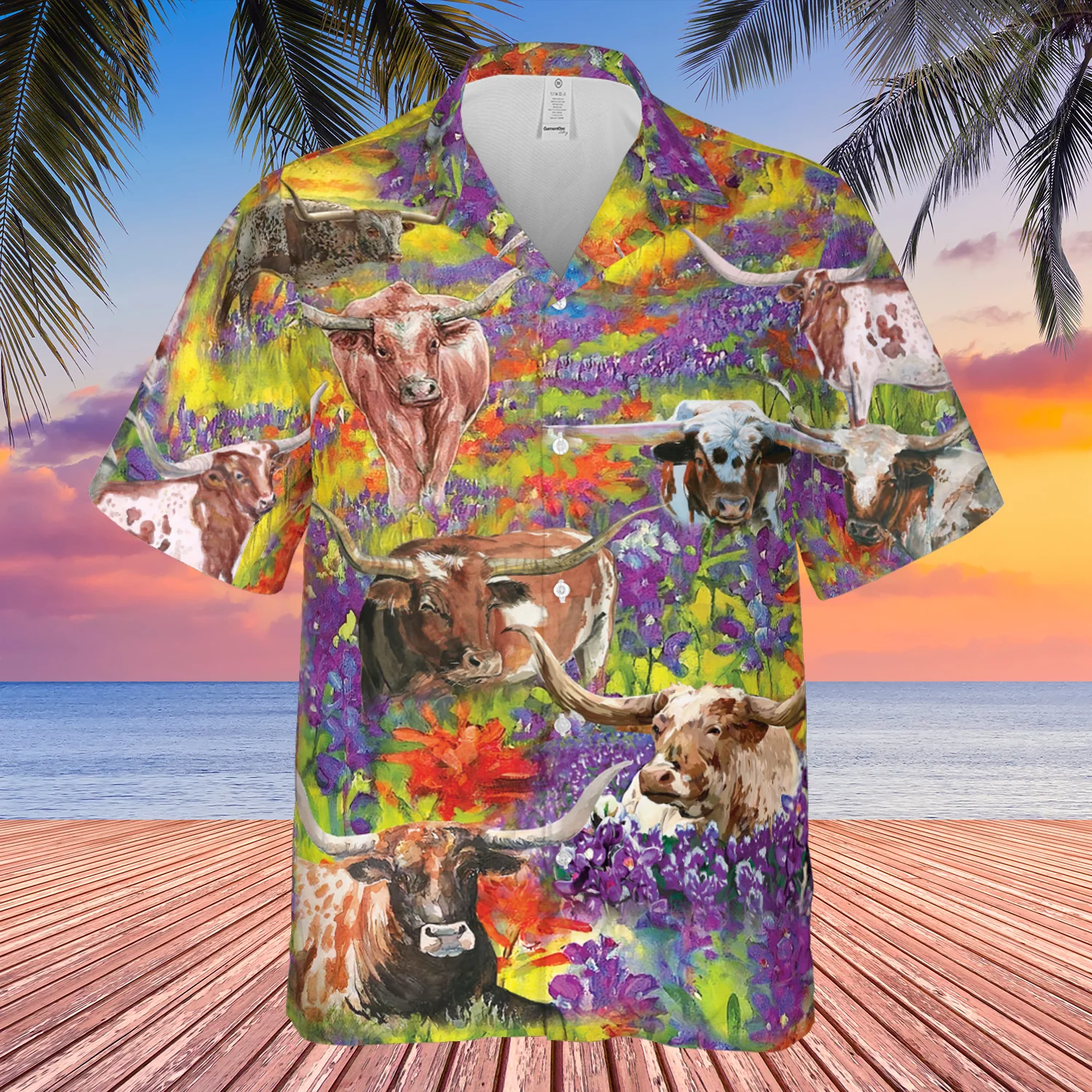 Texas Longhorn In The Bluebonnet Feild Trendy Hawaiian Shirt For Aloha Shirt