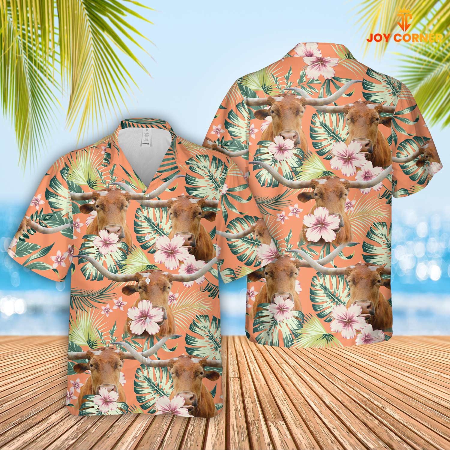 Texas Longhorn Summertime Happiness Floral Farm 3D Hawaiian Shirt