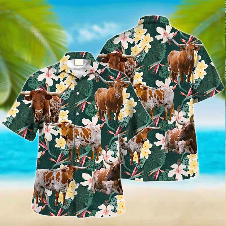 Texas Longhorn Trendy Hawaiian Shirt, Farm Lover Hawaii Shirt, Animal Lover Shirt, Farmer Shirt For Men And Women