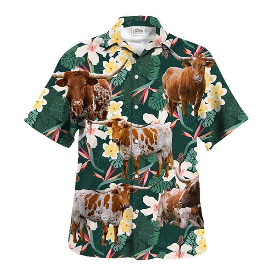 Texas Longhorn Trendy Hawaiian Shirt, Farm Lover Hawaii Shirt, Animal Lover Shirt, Farmer Shirt For Men And Women