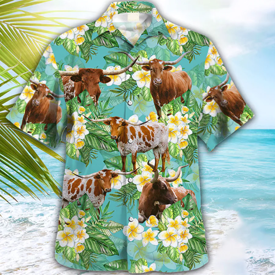 Texas Longhorn Tropical Trendy Hawaiian Shirt, Animal Trendy Hawaiian Shirts, Farmer Shirt For Men And Women Texas Longhorn Tropical Trendy Hawaiian Shirt, Animal Trendy Hawaiian Shirts, Farmer Shirt For Men And Women