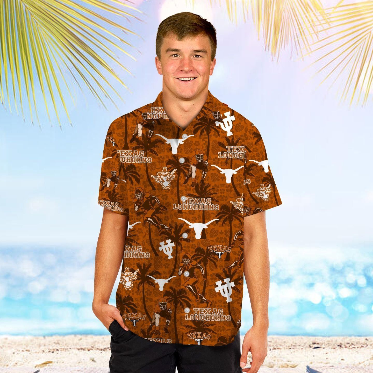 Texas Longhorns Coconut Tropical Hawaiian Shirt with Custom Name